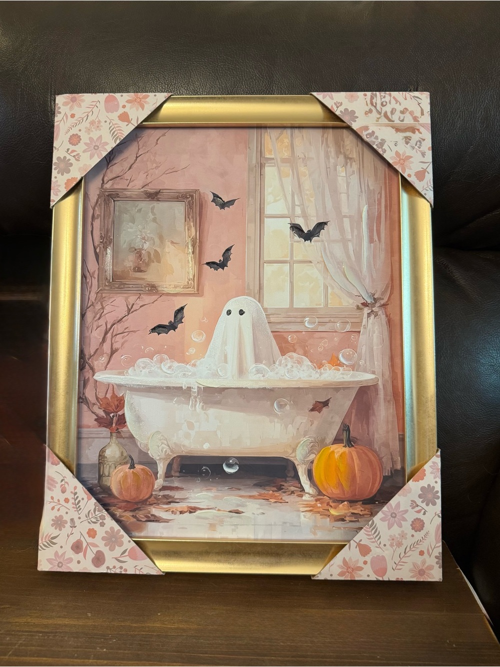 Pink Ghost in Bat Bathtub Wall Art - Home Bath Decor